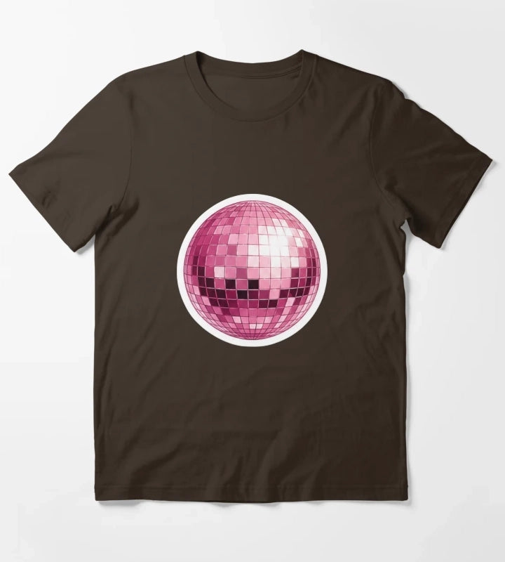 Retro Pink Smiley Disco Ball T-Shirt Brown