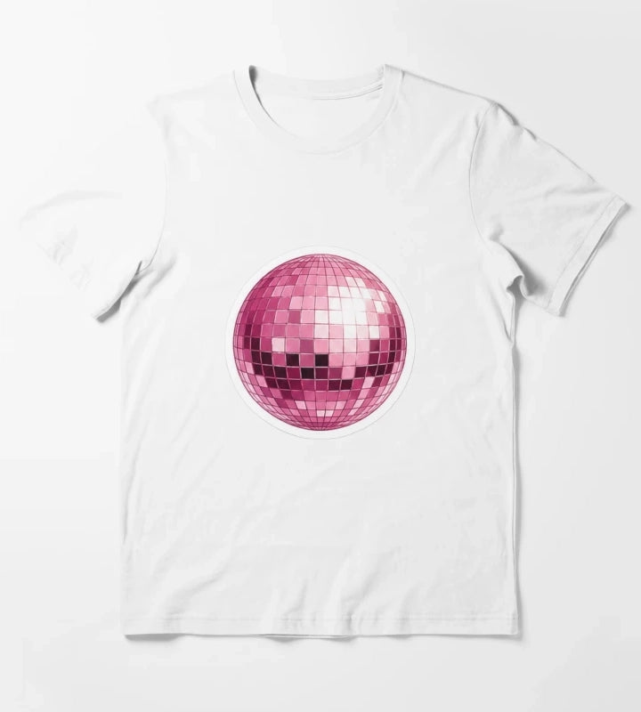 Retro Pink Smiley Disco Ball T-Shirt White
