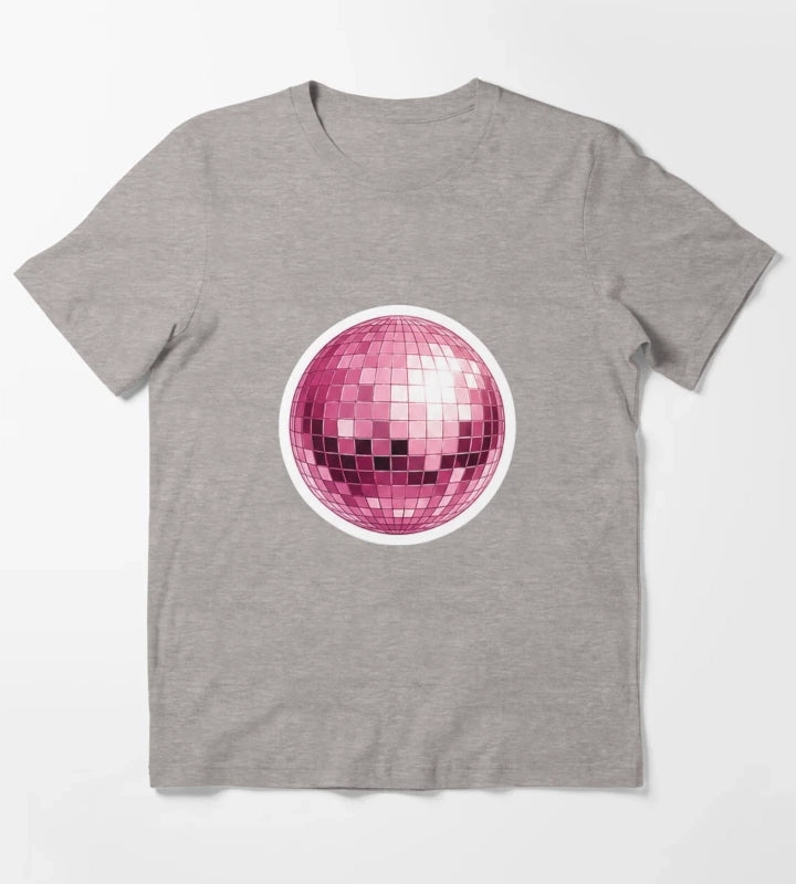 Retro Pink Smiley Disco Ball T-Shirt Heather Grey