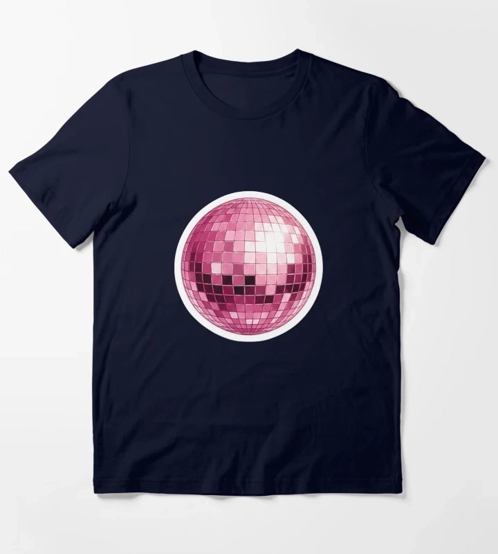 Retro Pink Smiley Disco Ball T-Shirt Navy