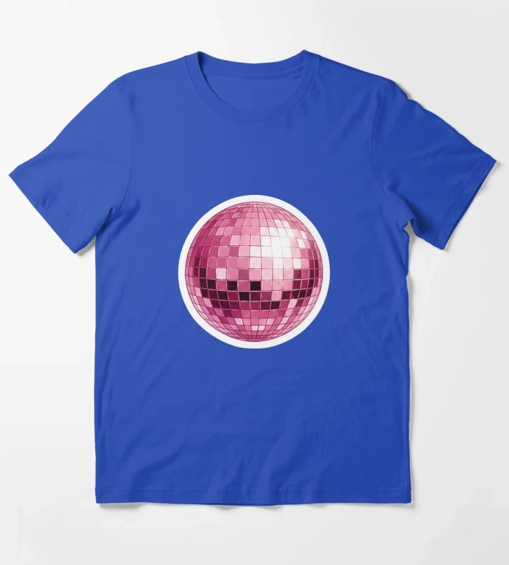 Retro Pink Smiley Disco Ball T-Shirt Blue
