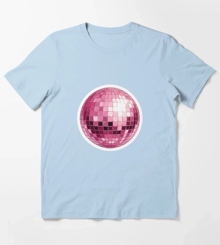 Retro Pink Smiley Disco Ball T-Shirt Sky Blue
