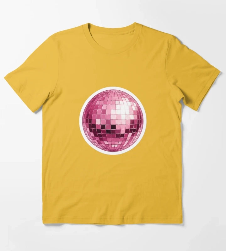 Retro Pink Smiley Disco Ball T-Shirt Yellow