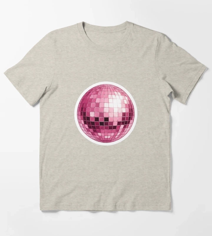 Retro Pink Smiley Disco Ball T-Shirt Cream