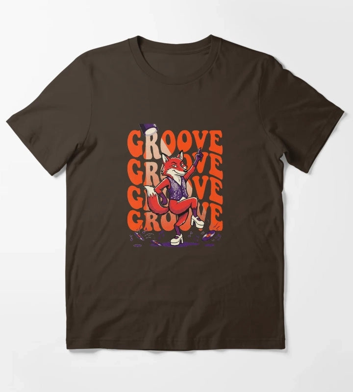 Retro Pop Art Dancing Fox Disco Groove T-Shirt Brown