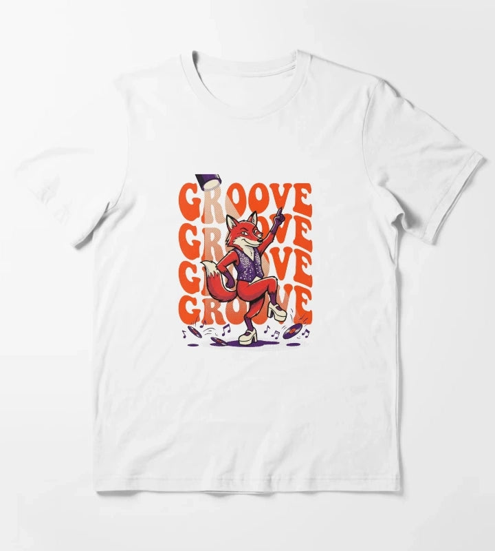 Retro Pop Art Dancing Fox Disco Groove T-Shirt White