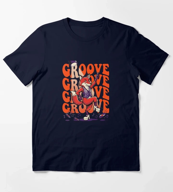 Retro Pop Art Dancing Fox Disco Groove T-Shirt Navy