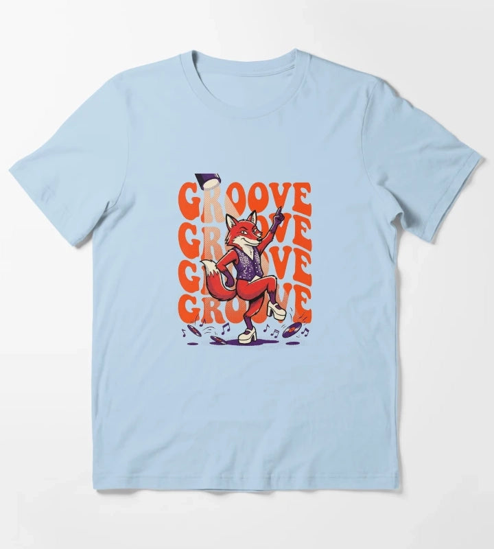 Retro Pop Art Dancing Fox Disco Groove T-Shirt Sky Blue