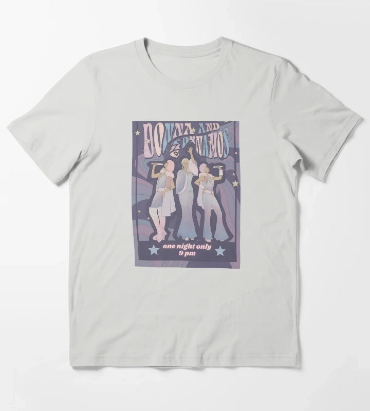 Retro Pop Group Show Advertisement Print T-Shirt Light Grey