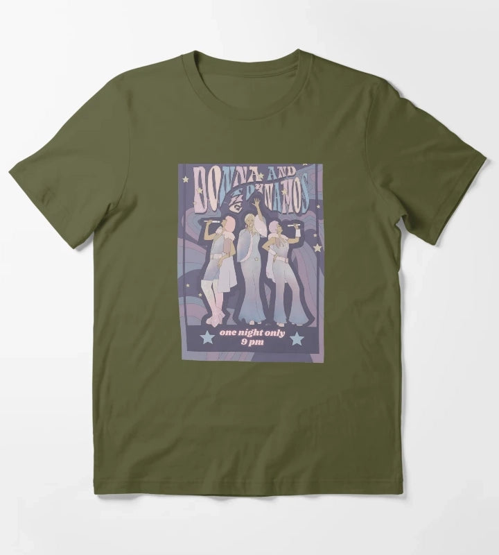 Retro Pop Group Show Advertisement Print T-Shirt Olive Green