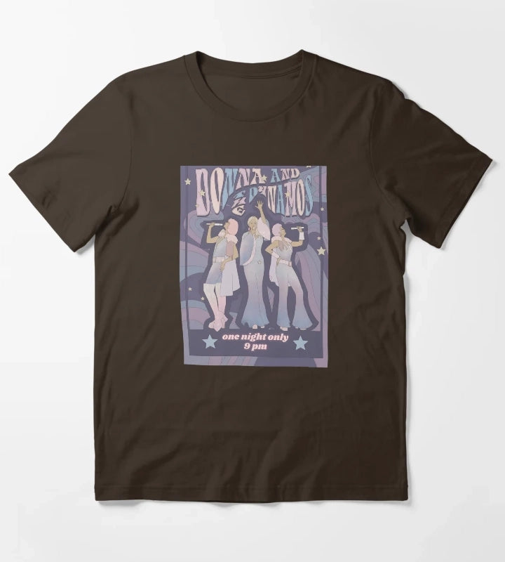 Retro Pop Group Show Advertisement Print T-Shirt Brown