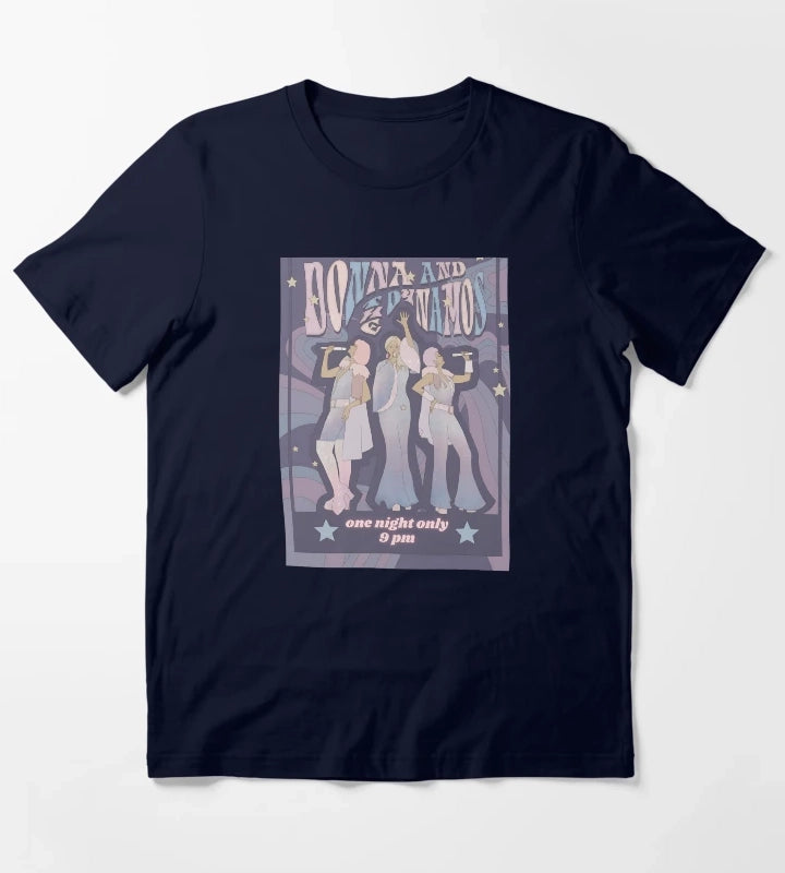 Retro Pop Group Show Advertisement Print T-Shirt Navy