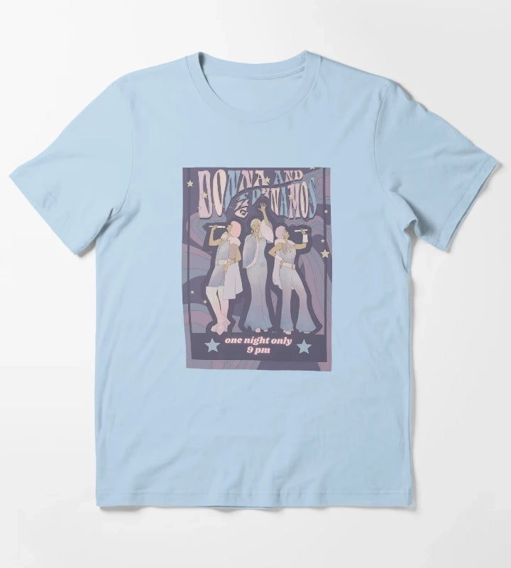 Retro Pop Group Show Advertisement Print T-Shirt Sky Blue