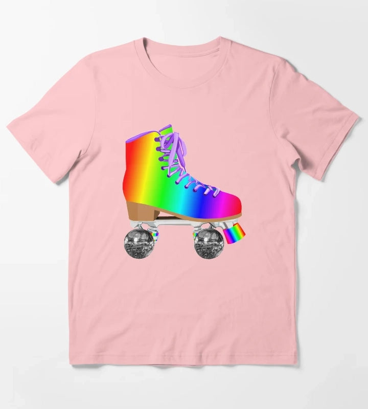 Retro Rainbow 70s Disco Roller Skates T-Shirt Dark Grey