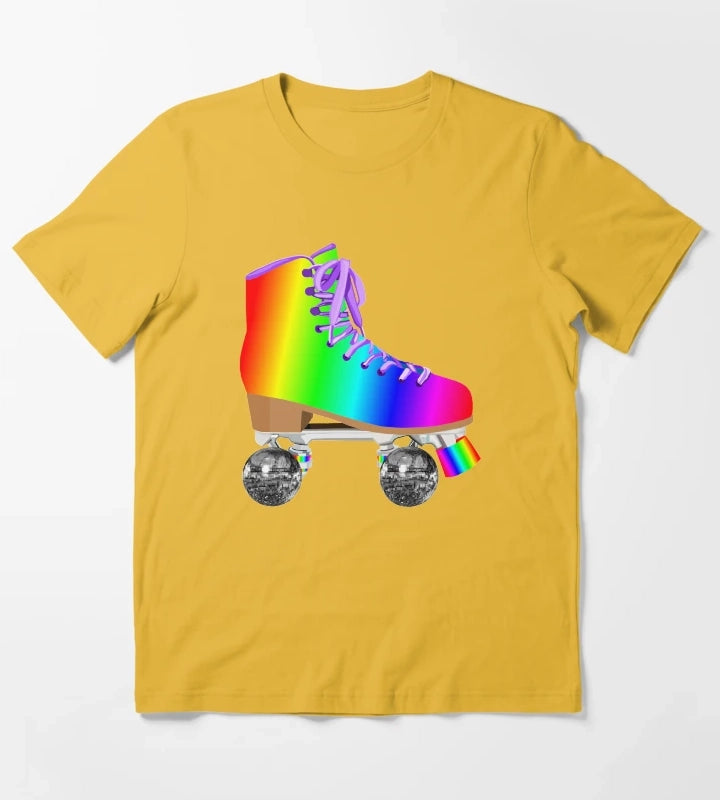 Retro Rainbow 70s Disco Roller Skates T-Shirt Yellow