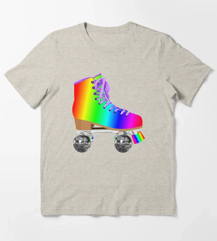 Retro Rainbow 70s Disco Roller Skates T-Shirt Cream