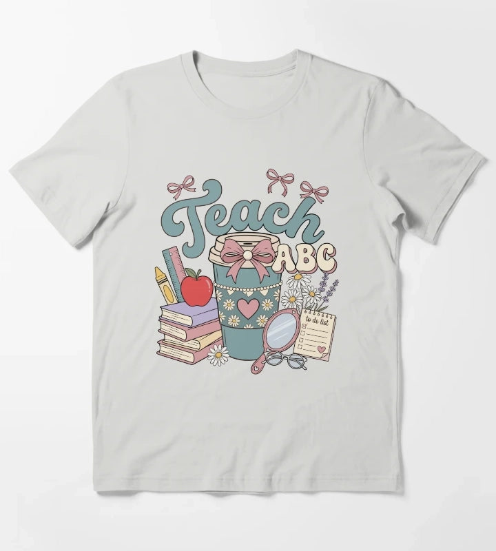 Retro Rainbow First Day of School Kids Teacher T-Shirt Light Grey