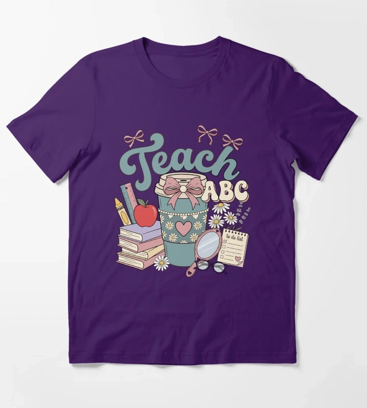 Retro Rainbow First Day of School Kids Teacher T-Shirt Purple