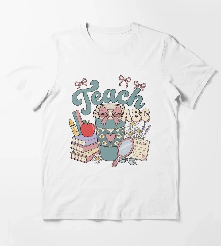 Retro Rainbow First Day of School Kids Teacher T-Shirt White