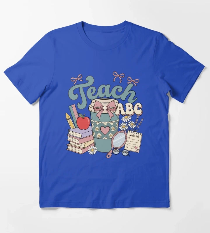 Retro Rainbow First Day of School Kids Teacher T-Shirt Blue