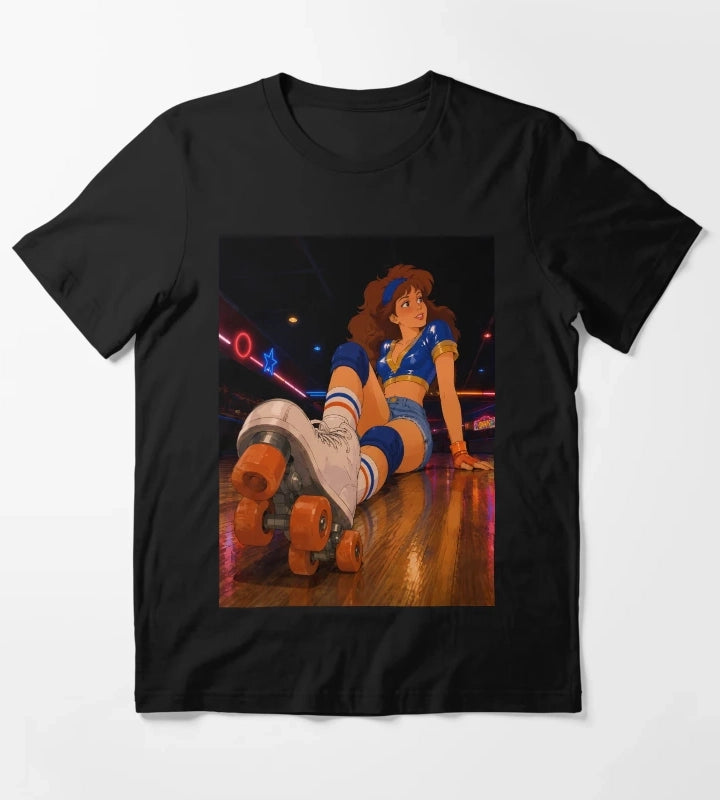 Retro Roller Disco Girl 80s Neon Skating Aesthetic Art T-Shirt
