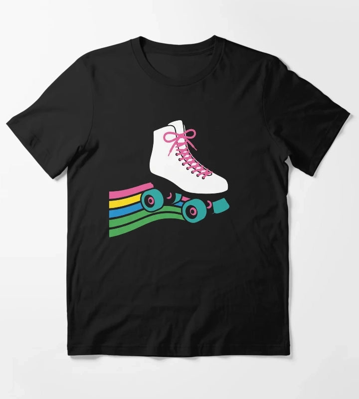Retro Roller Skate Rainbow Track Vintage Disco T-Shirt