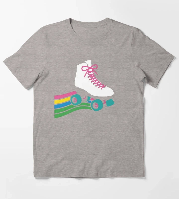 Retro Roller Skate Rainbow Track Vintage Disco T-Shirt Heather Grey