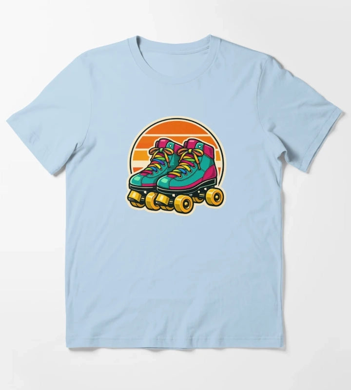 Retro Roller Skates Teal Magenta Vintage Badge Sticker T-Shirt Sky Blue