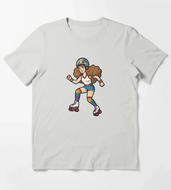 Retro Roller Skating Disco Girl Pride T-Shirt Light Grey