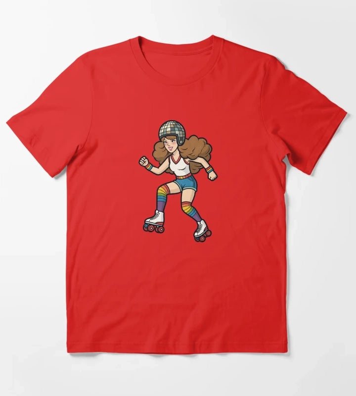 Retro Roller Skating Disco Girl Pride T-Shirt Red