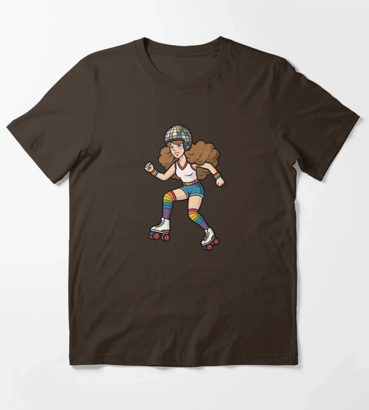 Retro Roller Skating Disco Girl Pride T-Shirt Brown