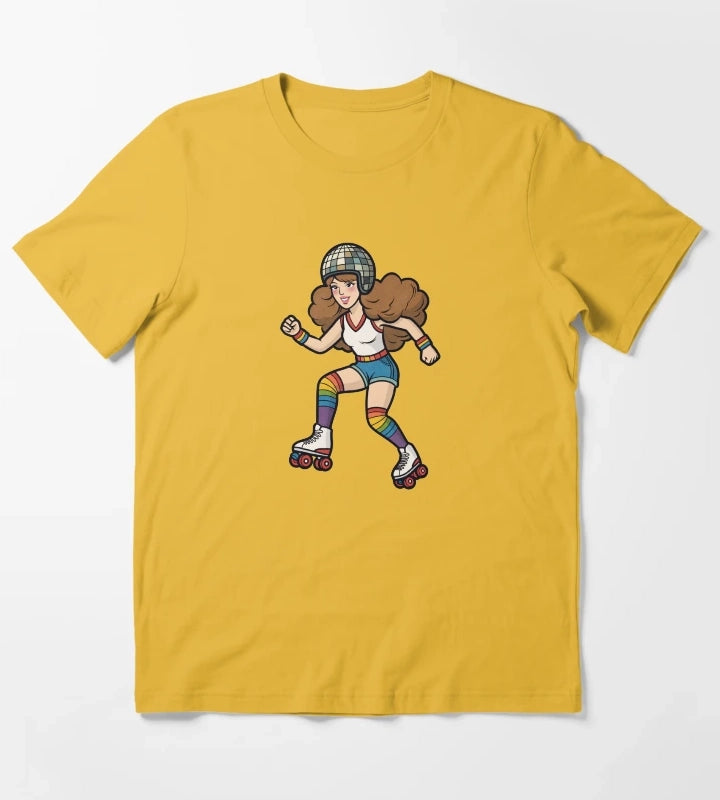 Retro Roller Skating Disco Girl Pride T-Shirt Yellow