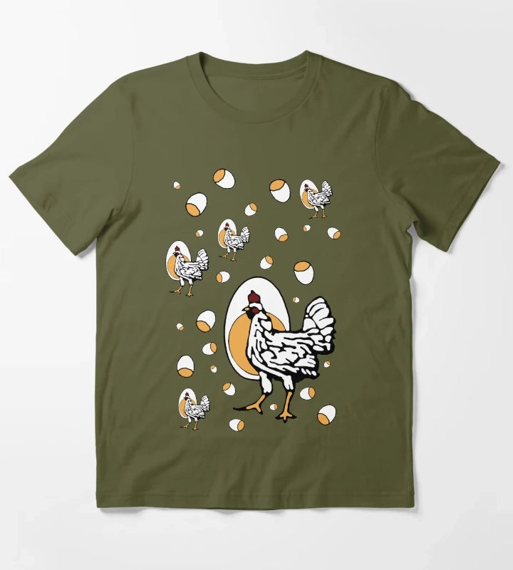 Retro Roseanne Chickens T-Shirt Olive Green