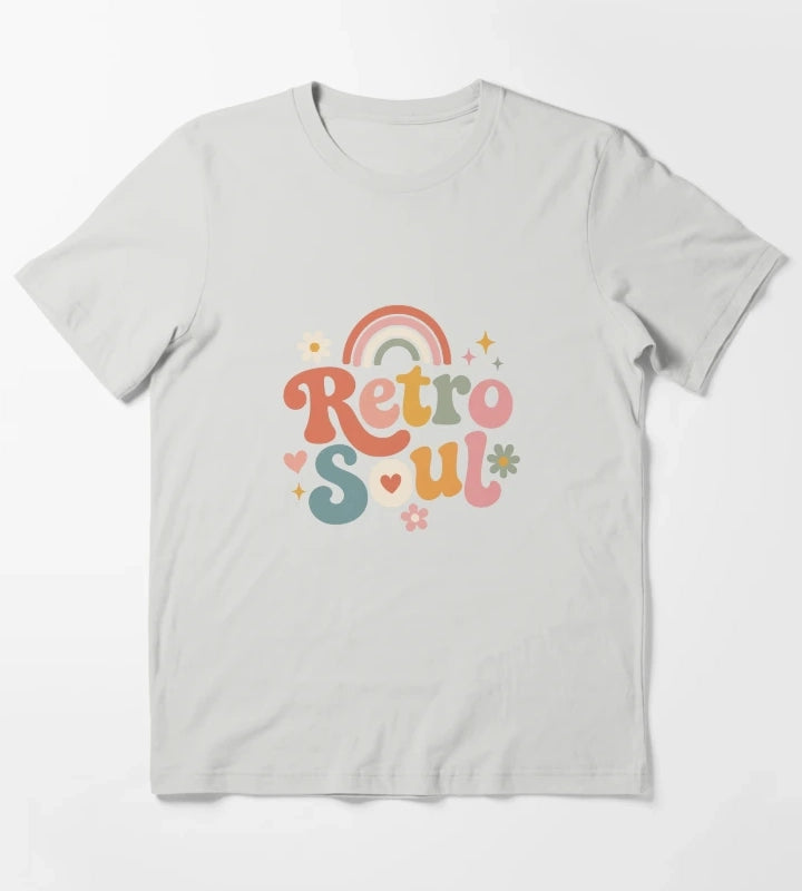 Retro Soul Cute Retro Typography Vintage Groovy Aesthetic Floral Quote Sticker T-Shirt Light Grey