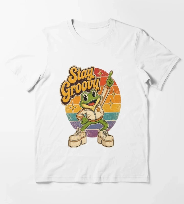 Retro Stay Groovy Disco Frog Vintage 70s Cartoon Mascot T-Shirt White