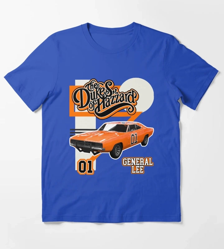 Retro Style General Lee Hazzard Racing Design T-Shirt Blue