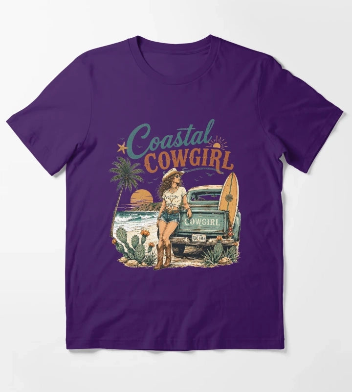 Retro Summer Coastal Cowgirl Sunset T-Shirt Purple