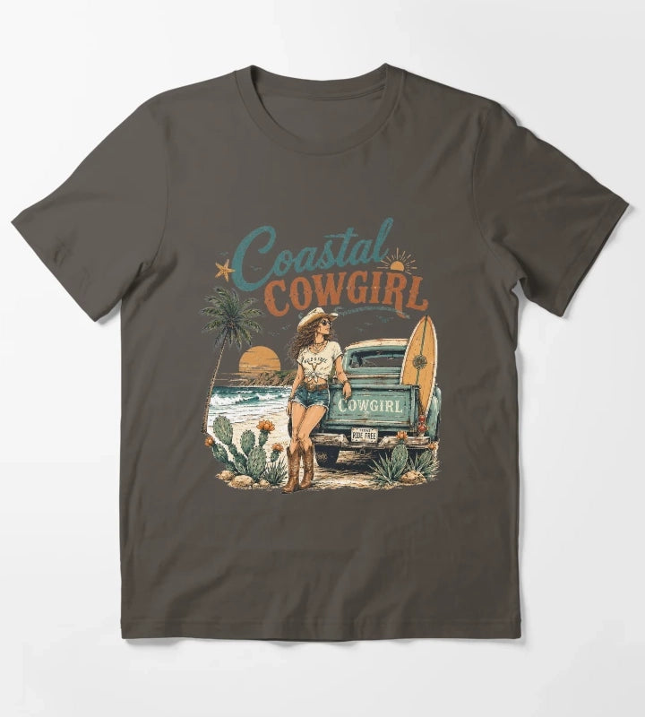 Retro Summer Coastal Cowgirl Sunset T-Shirt Dark Grey