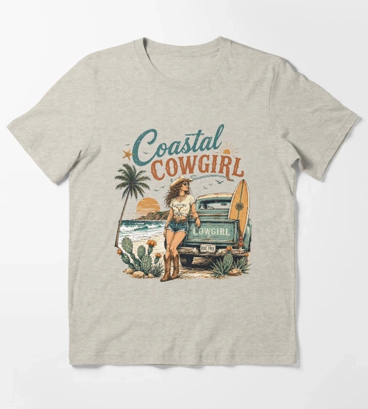 Retro Summer Coastal Cowgirl Sunset T-Shirt Cream