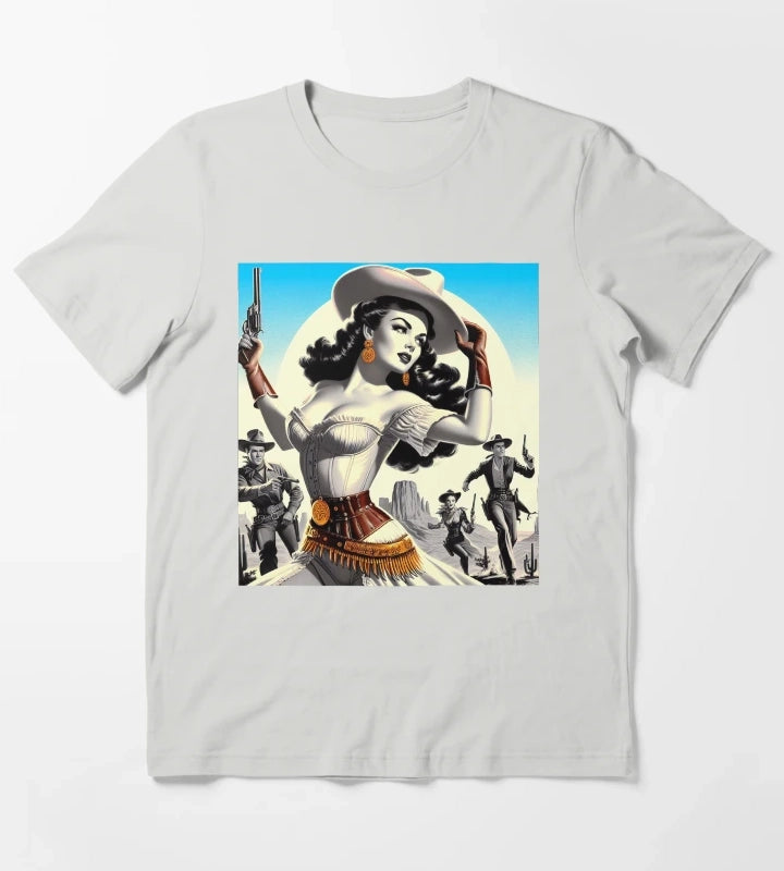 Retro Western Pinup T-Shirt Light Grey