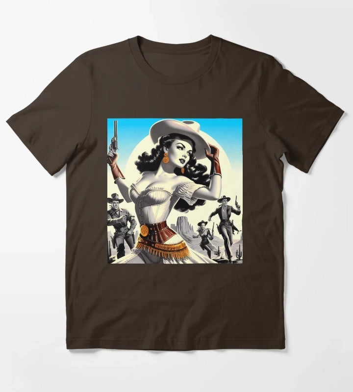 Retro Western Pinup T-Shirt Brown