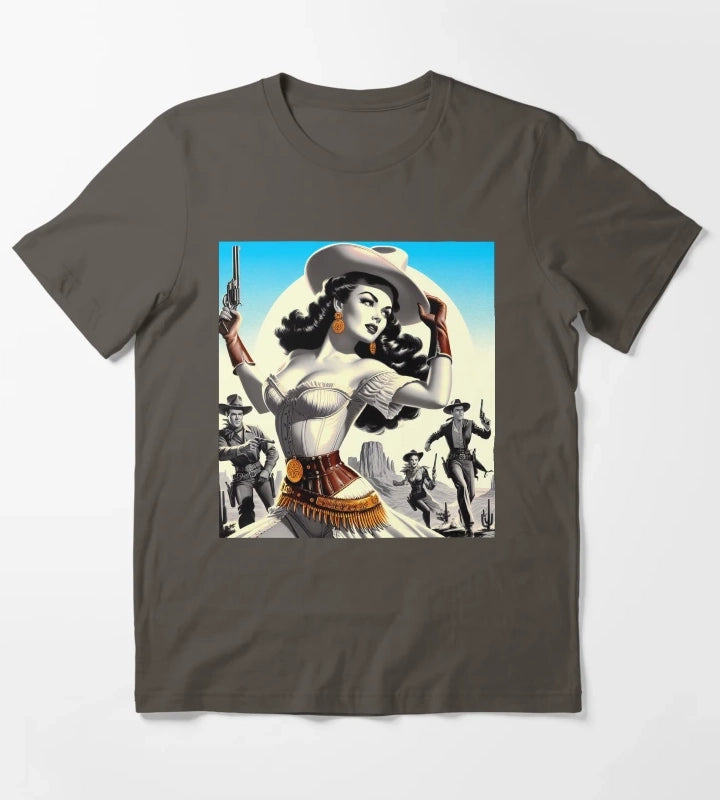 Retro Western Pinup T-Shirt Dark Grey