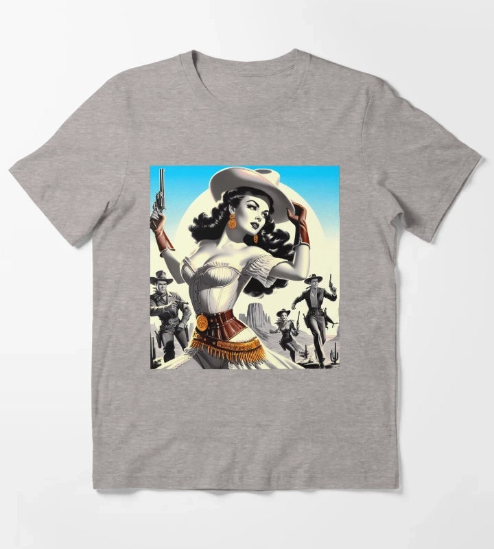 Retro Western Pinup T-Shirt Heather Grey