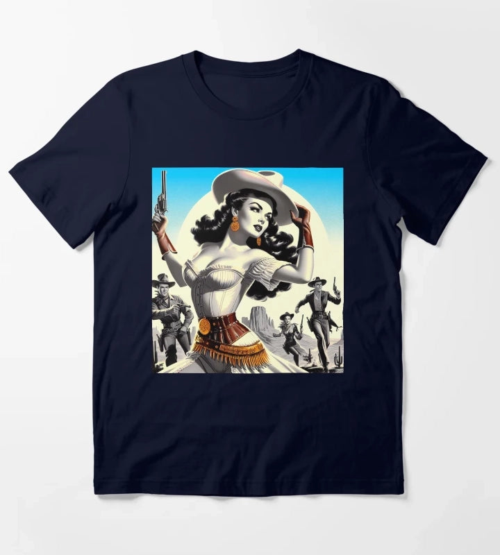 Retro Western Pinup T-Shirt Navy