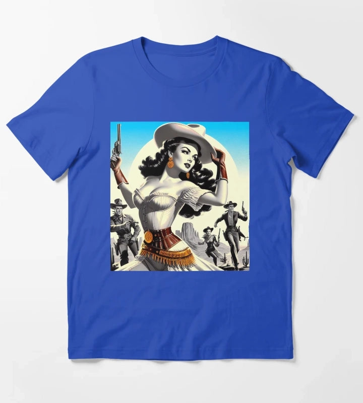 Retro Western Pinup T-Shirt Blue