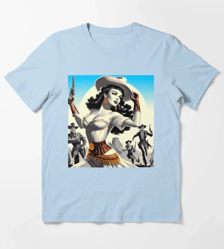 Retro Western Pinup T-Shirt Sky Blue