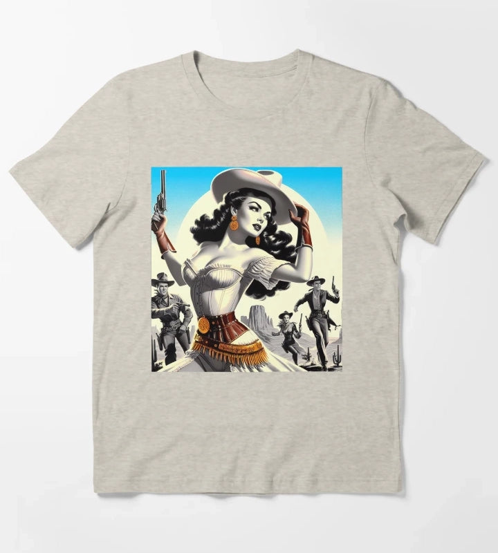 Retro Western Pinup T-Shirt Cream