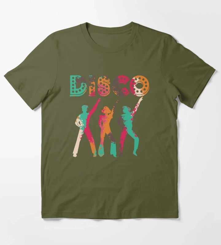 Retro colours 70s Disco Dance Party T-Shirt Olive Green