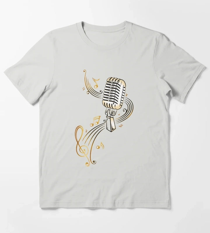 Retro microphone with music notes and clef T-Shirt Light Grey
