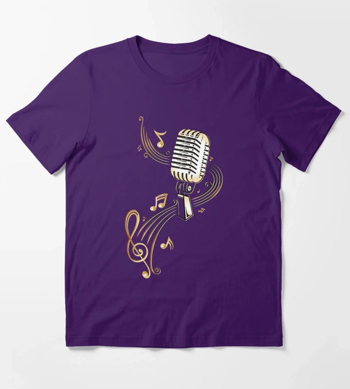 Retro microphone with music notes and clef T-Shirt Purple